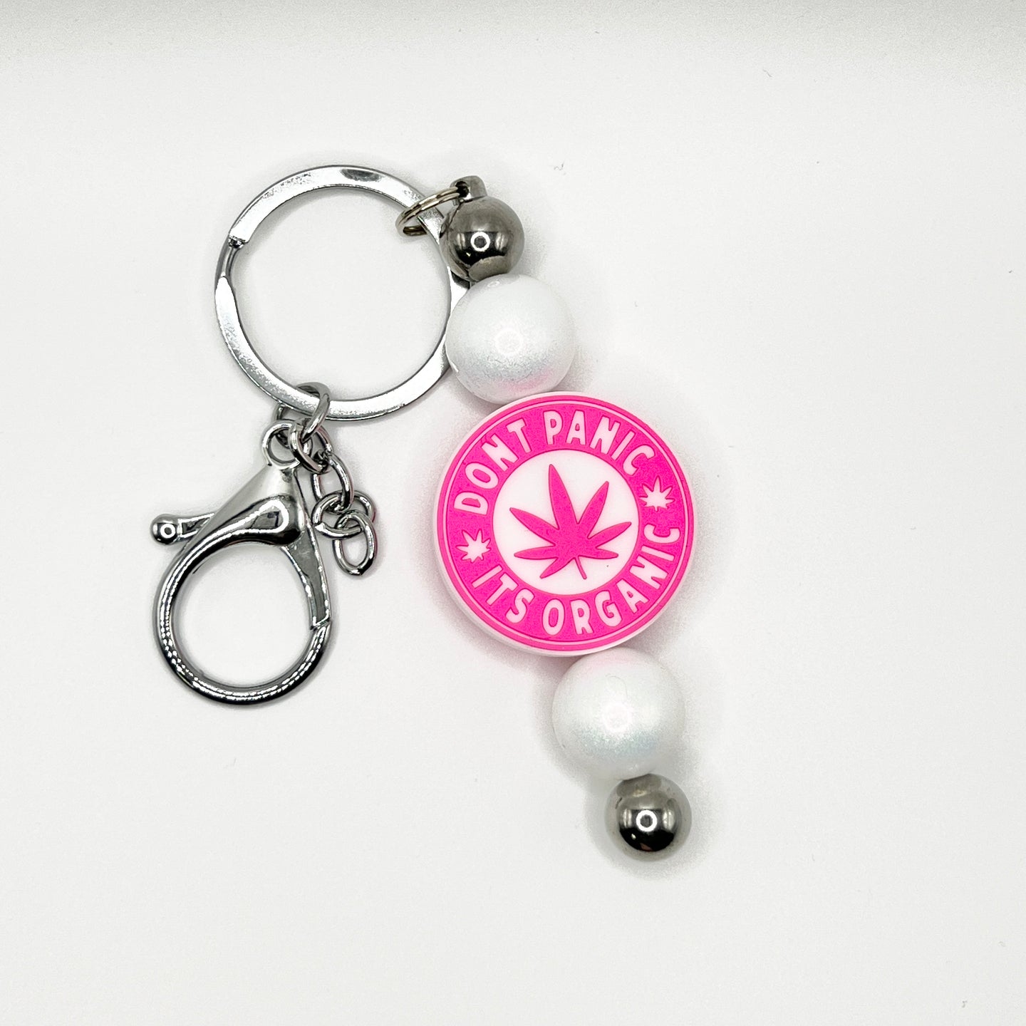 Pink Don't Panic Silver Keychain Bar